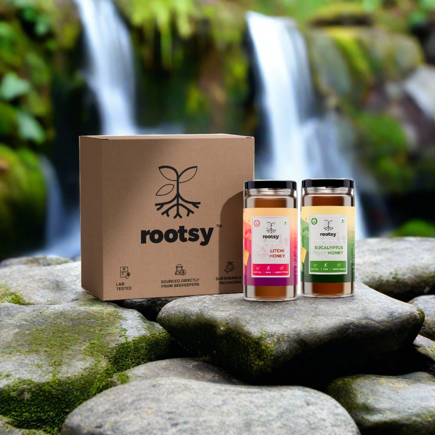 Rootsy Raw Eucalyptus Honey and Litchi Honey Pack of 2 (500g Each)
